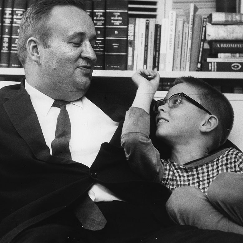 Portrait: Charles (Chuck) Morgan, Jr. Charles Morgan III looks back.